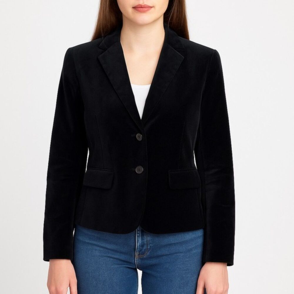 NWT Ann Taylor Black Velvet 2-Button Blazer Jacket Size 8 $179 Polka Dot Lining
